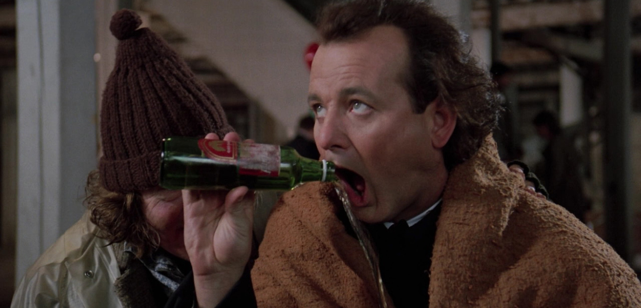 Frank Cross (Bill Murray) getting into the, um, spirit.